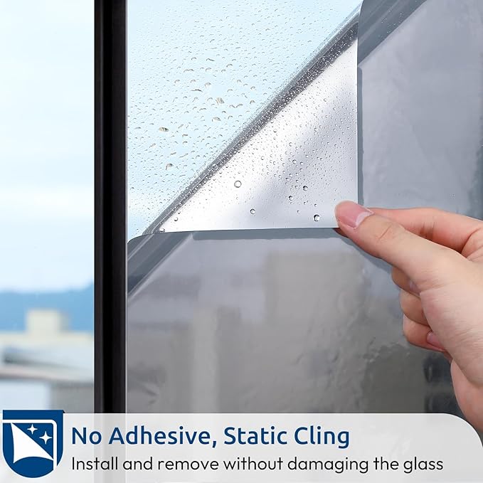 rabbitgoo Window Privacy Film One Way Window Tint for Home, Removable Reflective Heat Sun Blocking Anti UV Glass Door Covering, Mirror Tinting Film House Office, 23.6 in X 16.4 Feet, Silver