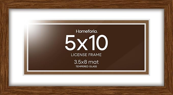 Homeforia 5x10 Business License Brown Frame, High End Dark Oak 5 x 10 Wood Document Certificate Frames with Mat 4x9, 5by10 Walnut Wooden Frames for Wall or Tabletop, Tempered Glass, Wall Kit, Set of 3