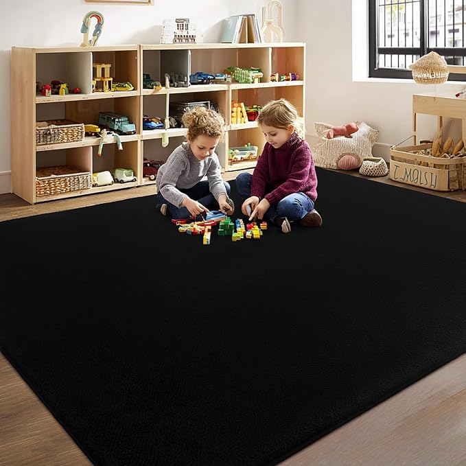 qulint Black Rug for Bedroom 4x6, Washable Thickened Memory-Foam Indoor Rug for Living Room, Minimalist Modern Carpet Non Slip Comfy Alfombras for Student Kid Room Nursery College Dorm Home Decor