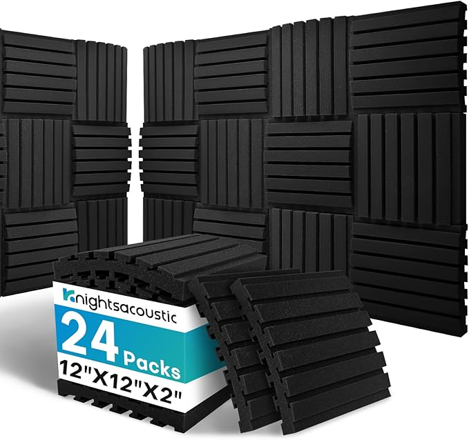 24Packs Curved Sound Proof Foam Panels for Walls, 2" Acoustic Panels Sound Absorbing Dampening, Soundproofing Noise Reducing Cancelling Treatments for Home Office Recoding Studio Decor, 2x12x12" Black