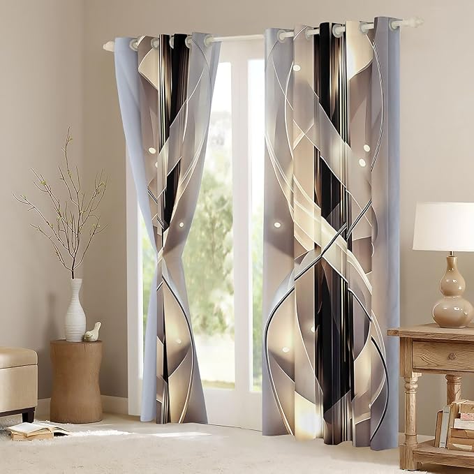 jejeloiu Gold Curtains for Bedroom Living Room Abstract Blackout Shades Strip Lines Room Darkening Curtain Moden Window Treatments, 2 Panels 52 x 90 Inch Gold Black Decor