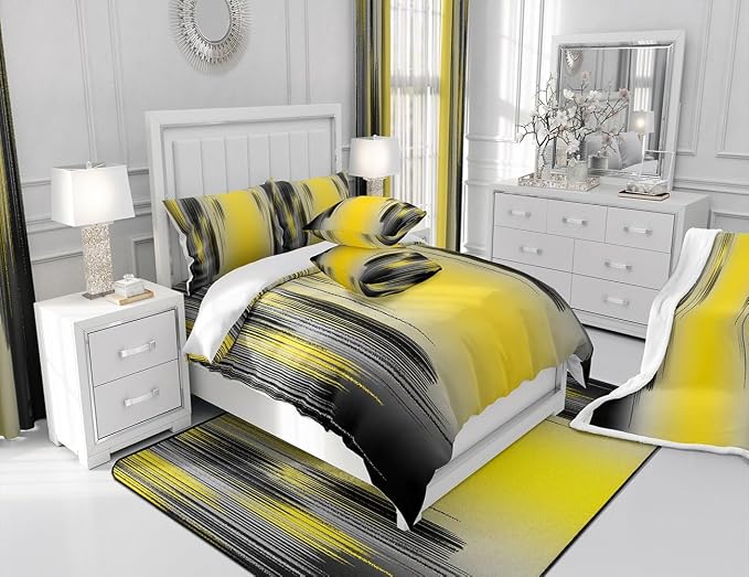 jejeloiu Yellow and Black Curtains for Bedroom Living Room (2 Panels, 52 x 96 Inch) Modern Art Blackout Curtains for Kids Adults Messy Rust Darkening Drapes Gradient Stryle Window Treatments s