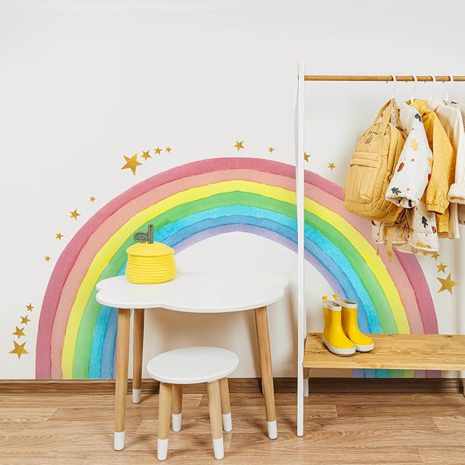 Supzone Large Rainbow Wall Decals Water Color Rainbow Stars Wall Decal DIY Vinyl Mural Art for Girls Baby Nursery Bedroom Playroom Home Decoration