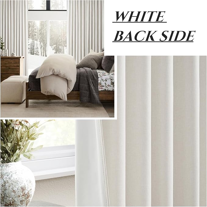 QJmydeco Birch Lush Decor Curtains for 104-106 Inch Windows 2 Panel Sets, 104 Inch Tall Curtain for Bedroom Black Out, Linen Drapes Back Tab Rod Pocket Custom Length (W50 x L104)