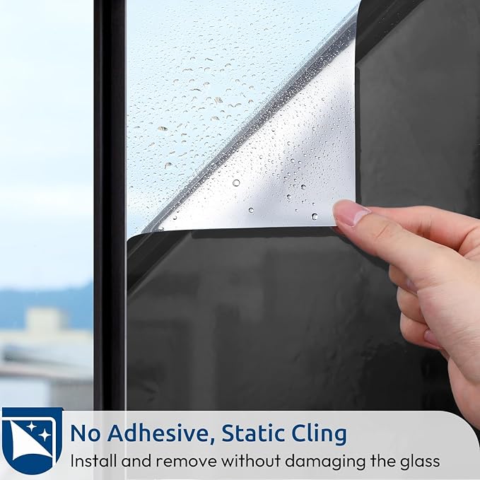 rabbitgoo Window Privacy Film One Way Window Tint for Home, Removable Reflective Heat Sun Blocking Anti UV Glass Door Covering, Mirror Tinting Film House Office, 29.5 in X 16.4 Feet, Black Silver