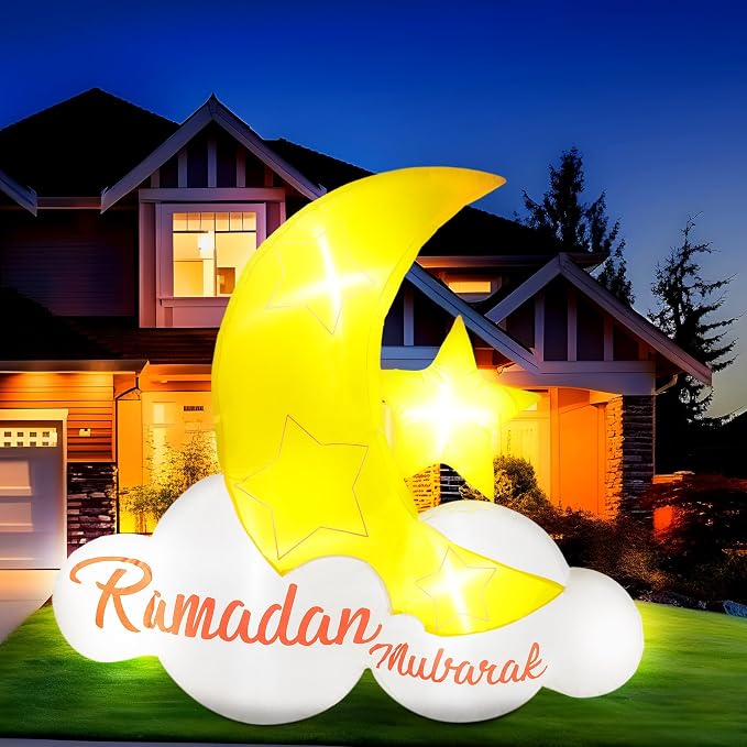 VIHOSE 5.5 ft Eid Al Adha Inflatable Ramadan Mubarak Blow Up Islamic Eid Decor Inflatable Muslim with LED Lights Celebrate Fasting Introspection and Prayer
