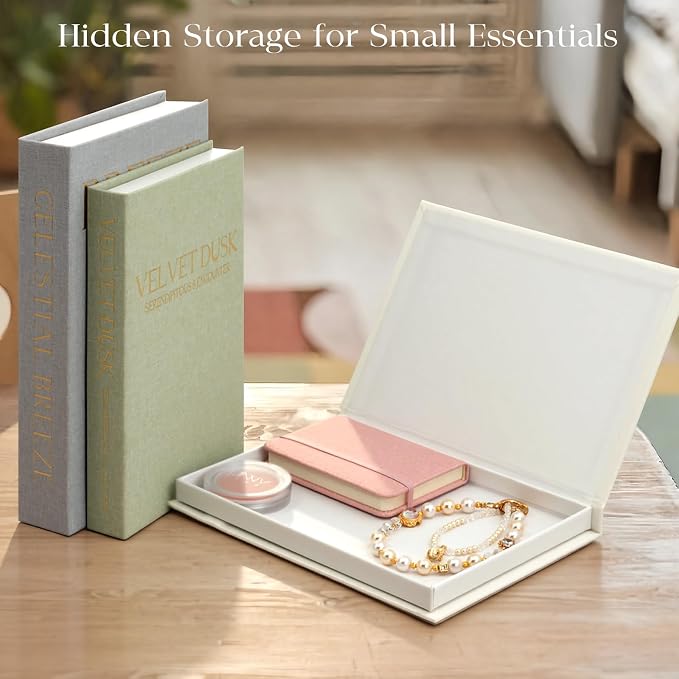 Decorative Books for Home Decor, Set of 3 Linen Faux Book Boxes with Hidden Storage for Coffee Table, Bookshelf, Mantel, Entryway Decor, Photo Storage and Keepsake Box
