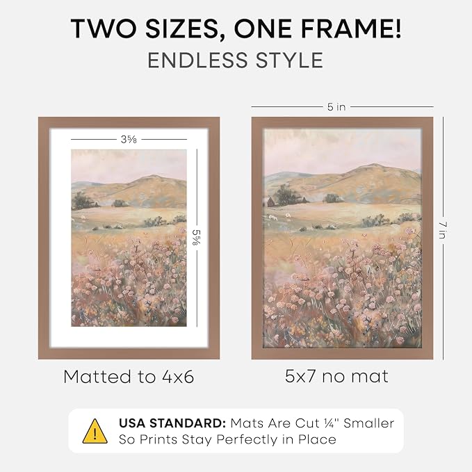 Homeforia 5x7 Picture Frame Mocha, High End Metal 5 x 7 Mocha Frames with Mat 4 x 6 for Art, 5x7 Desk Frame Matted to 4x6 inch Photo, 5 by 7 Wall or Tabletop Frames, Tempered Glass, Wall Kit, Set of 2