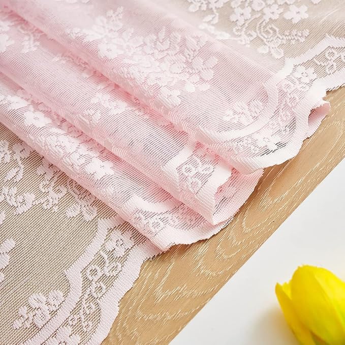 YJ YANJUN Vintage Lace Curtains 96 Inches Long 2 Panels Set Elegant Chic Floral Pink Sheer Curtain Panles for Girls Baby Living Room Bedroom Girly Preppy Room Decor Light Filtering 52" W x 96" L