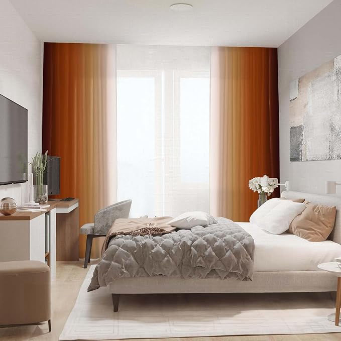 Burnt Orange Curtains 72 Inch Length for Living Room 2 Panel Set Burnt Orange and Terracotta Window Curtain Rust Orange Ombre Gradient Light Filtering Curtains Modern Abstract Drapes