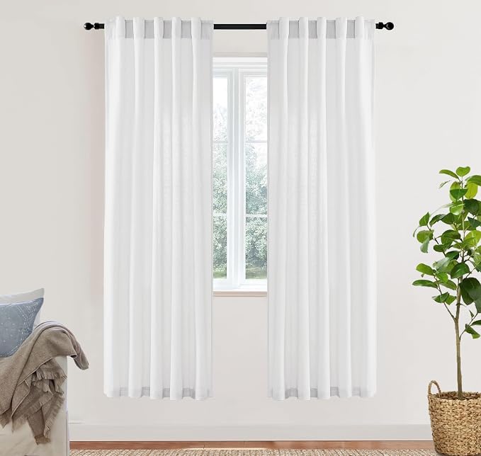 XTMYI 78 Inch Linen Sheer Curtains, White Closet Curtains for Bedroom Open Closet Door, Semi Sheer Privacy Linen Cotton Drapes for Living Room Dining Room, 40" W x 78" L 2 Panels Set