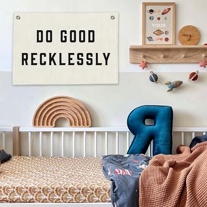 RTXLEZM Kids room Decor, Do Good Recklessly Motivational Banner | Classroom Inspirational Minimalist Modern Wall Hanging for Classroom Home Office Decor, 20x30 Inch