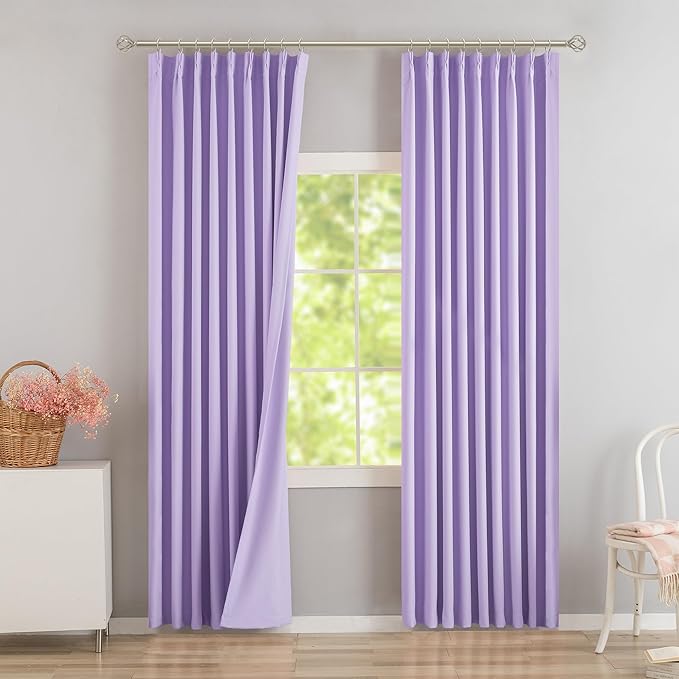 DONREN Lavender Purple Pinch Pleated Blackout Curtains with Hooks - 78 inch Length Room Darkening Thermal Insulated Window Curtain Drapes for Living Room Bedroom Set of 2 Panels 40" Wx78 L