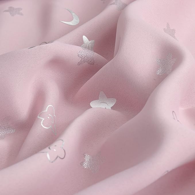 BGment Pink Curtains for Girls Bedroom 84 Inch Long, Star and Moon Blackout Curtains for Kids Room, Room Darkening Thermal Insulated Window Grommet Curtains for Nursery, 52 Wide, 2 Panels, Light Pink