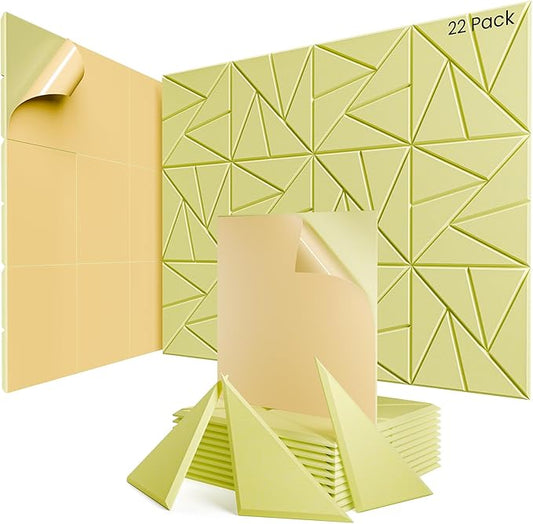 22 Pack Acoustic Panels with Self-Adhesive, 12"X 12"X 0.4"Sound Proof Foam Panels, Sound Panels High Density, Soundproof Wall Panels for Home Studio Office Light Yellow