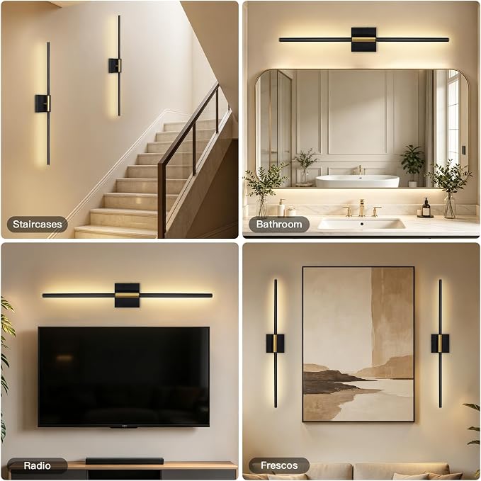 Battery Operated Wall Sconces Set of Two 360° Rotate Wireless Rechargeable Light Dimmable with Remote - Black Gold Modern Sconces Cordless Magnetic Wall Decor for Home Bedroom Timer 31.5 in