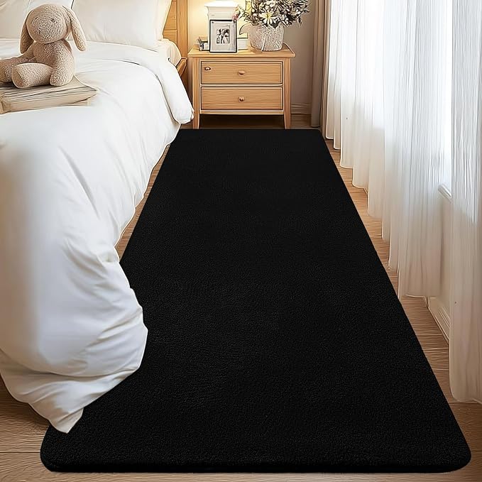 qulint Black Runner Rug for Hallway, 2x6 Modern Washable Kitchen Runner Non Slip Thickened Memory-Foam Indoor Bedroom Rug, Minimalist Solid Soft Carpet for Living Room Entryway Home Decor