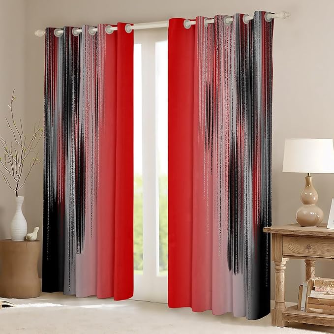 jejeloiu Red and Black Curtains for Bedroom Living Room for Kids Ombre Red Blackout Curtains (2 Panels, 52 x 96 Inch) Messy Rust Darkening Drapes Decor Abstract Art Window Treatments