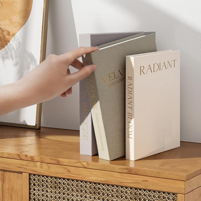 Decorative Books for Home Decor, Set of 3 Linen Faux Book Boxes with Hidden Storage for Coffee Table, Bookshelf, Mantel, Entryway Decor, Photo Storage and Keepsake Box