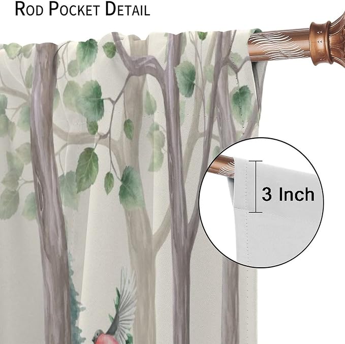 Forest Animal Kids Curtains, Wild Rustic Bear Fox Deer Children Cartoon Window Treatments for Living Room, Watercolor Blackout Drapes 2 Panel Sets,42x45 Inch