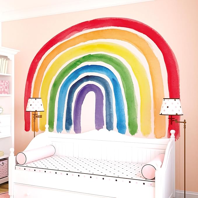 Large Boho Rainbow Wall Decals, Colorful Peel and Stick Fabric Nursery Wall Decor, Removable Home Room Wall Decor Murals Stickers for Kids Girls Toddler Bedroom Living Room Playroom