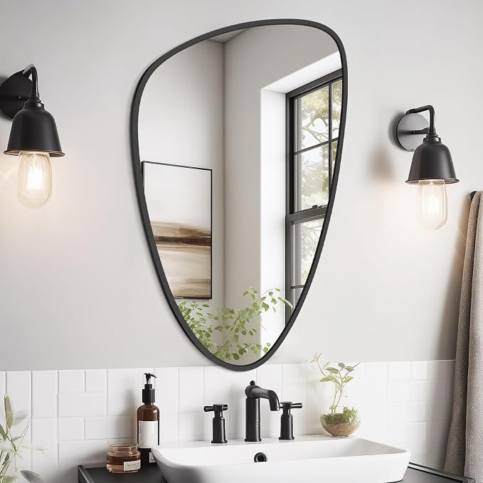 WallBeyond Asymmetrical Mirror, Irregular Wall Mirror, Wall Mirrors Decorative for Bedroom Living Room entryway Hall, Wall Mirror for mid Century Modern Decor 31" H x 20" W, Black