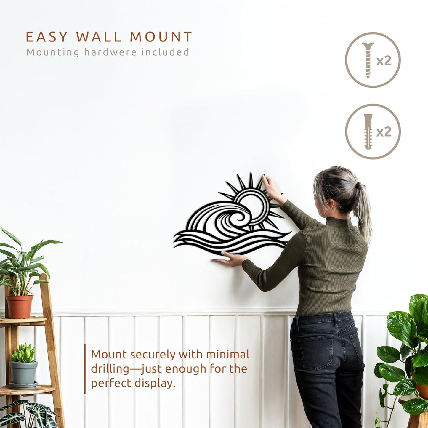 Wita Home Ocean Wave Metal Wall Art, Sun Beach Decor, Coastal Large Wall Sculpture for Home, Indoor/Outdoor Use, Nautical Wall Hanging, Eye-Catching Addition to Living Room (Black, 24 x 14 inches)