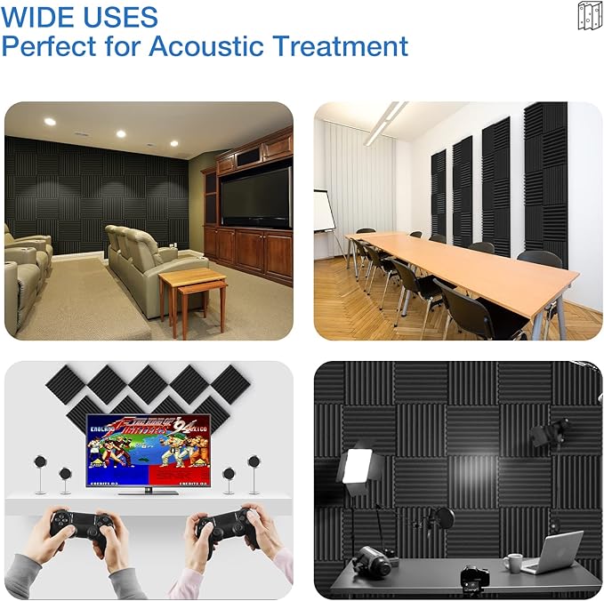 3" X 12" X 12" Sound Proof Foam Panels for Walls,Self-Adhesive Foam Acoustic Panels Sound Absorbing,2.2 lb/ft³ Density Soundproof Wall Panels for Gaming Studio Decor (12 Pack Black)