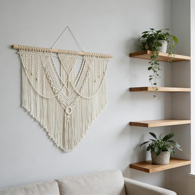 LISRRZHEN Large Macrame Wall Hanging - Boho Nordic Geometric Woven Tapestry, Handcrafted Cotton Wall Decor for Living Room Bedroom Entryway Apartment