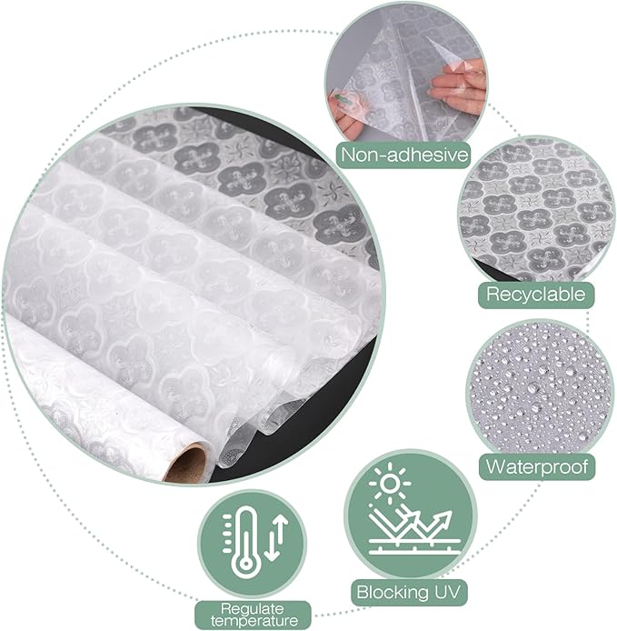STATINT Frosted Glassy Petals 3D Begonia Window Privacy Film Decorative Non Adhesive Static Electricity Sun Blocking Flowering for Bathroom and Home，17.5 Inch X 6.5 Feet