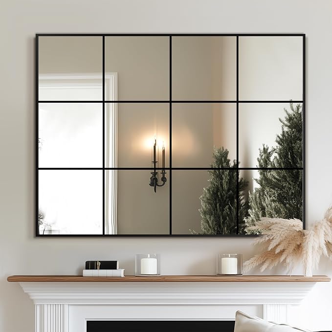 Delma Wall Mirror, 40"X30" Window Pane Mirror for Living Room Decor, Decorative Wall Art, Large Wall for Bedroom, Hallway, Living Room