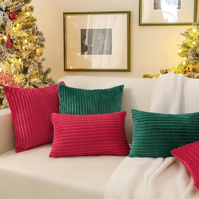 Simmore Decorative Fall Throw Pillow Covers 22x22 Set of 2, Soft Natural Plush Flannel Double-Sided Fluffy Couch Euro Sham Pillow Covers for Sofa Living Room, Red