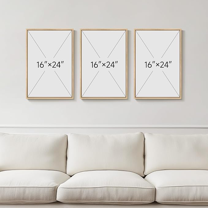 3 Piece Framed Abstract Boho Wall Art Bedroom 16x24 Inch | Large Neutral Canvas Print Painting, Modern Minimalist Line Face Botanical Picture Artwork Decor for Living Room Dining Room