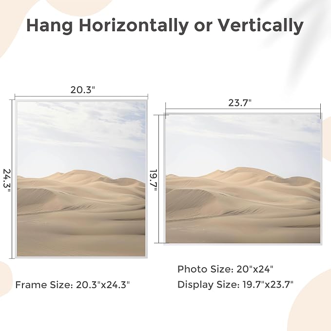 20x24 Metal Picture Frame, Aluminum Poster Frame with Real Glass, Silver | Sleek Silver 24x20 Frame with Tempered Glass for Wall Display, Posters, Art & Photos | Wall Kit Included