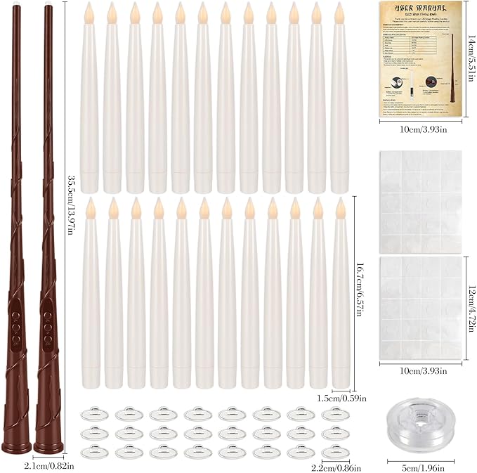 24pack Magic led Taper Candle with Wand Remote,Floating Hanging Candles Flickering Warm Light 6.5" Flameless LED,for Home Decor,Party and Halloween
