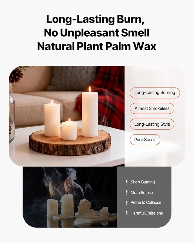 VEVOR Pillar Candles and Glass Vases Set 36 Pcs, Clear Cylinder Hurricane Candle Holders for Wedding Centerpieces, Tall Vase for Table Decor, Wedding Party, Thanksgiving,White (2.56" x 4.7",5.9",7.9")