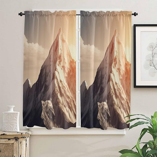 Kitchen Tier Curtains 63 inches Length, Mountains Natural Landscape Alps Window Curtains for Living Room Bath Cafe,Rod Pocket Light Filtering Drapes Short Half Window Treatment Tiers 2 Panels