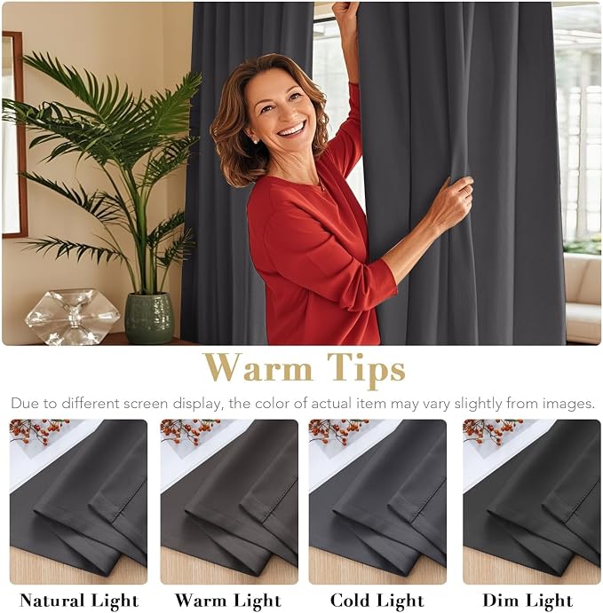 H.VERSAILTEX Blackout Curtains Thermal Insulated Window Treatment Panels Room Darkening Blackout Drapes for Living Room Back Tab/Rod Pocket Bedroom Draperies, 52 x 102 Inch, Charcoal Gray, 2 Panels