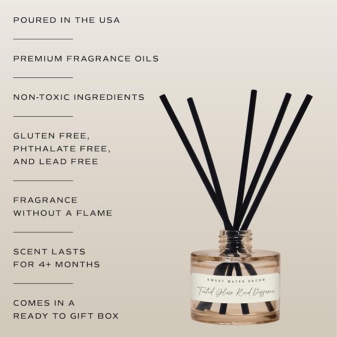 Sweet Water Decor Christmas Reed Diffuser Set - Fresh Cut Trees, Orange, and Cloves Holiday Scent for Home with Long Lasting Fragrance - Non-Toxic Oil Reed Diffuser Made in The USA