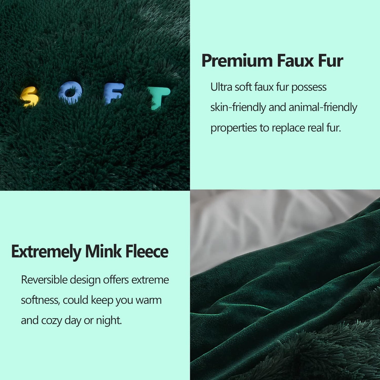 GONAAP Fuzzy Faux Fur Throw Blanket Queen Size Forest Green Super Soft Cozy Plush Fuzzy Shaggy Blanket for Couch Sofa Bed (Forest Green, Queen(90"x90"))