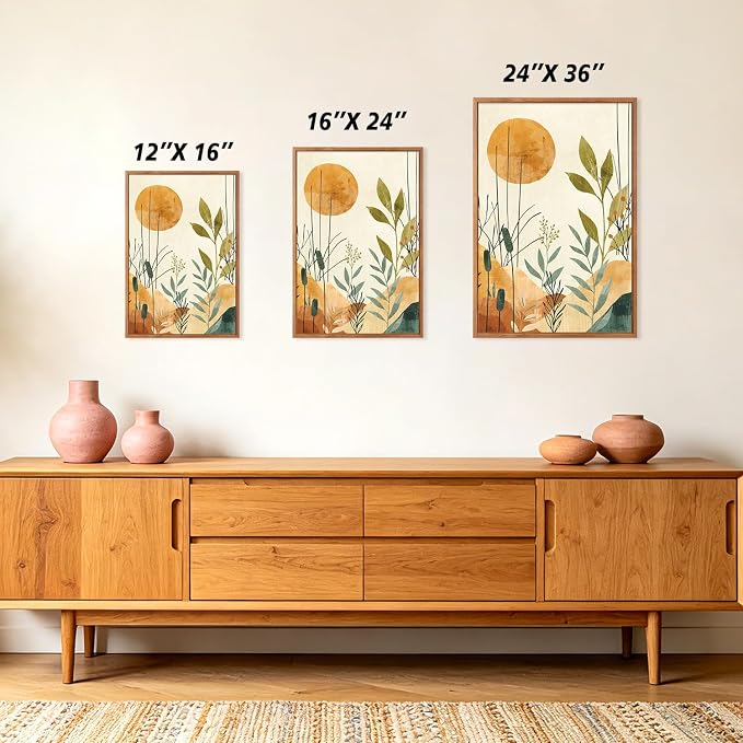 CHDITB Framed Boho Modern Botanical Wall Art Wildflower Picture 24”x36” | Large Framed Botanical Wall Art For Living Room, Modern Flowers Canvas Paintings, Floral Prints Hallway Office Decor