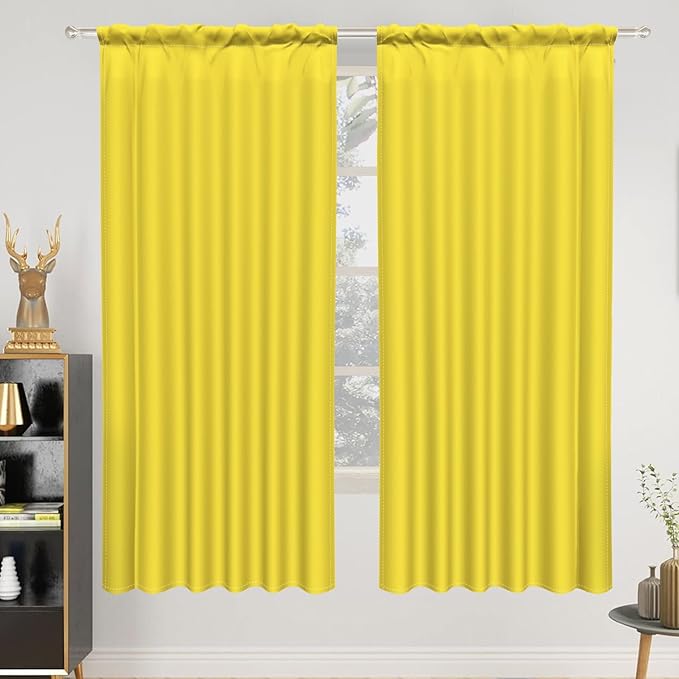 Renaiss 42 x 63 Inch Yellow Nursery Bedroom Window Curtains Girls Baby Room Thermal Insulated Noise Reduction Light Filtering Curtains Linen Texture Rod Pocket Back Tab Spring Window Drape 2 Panels