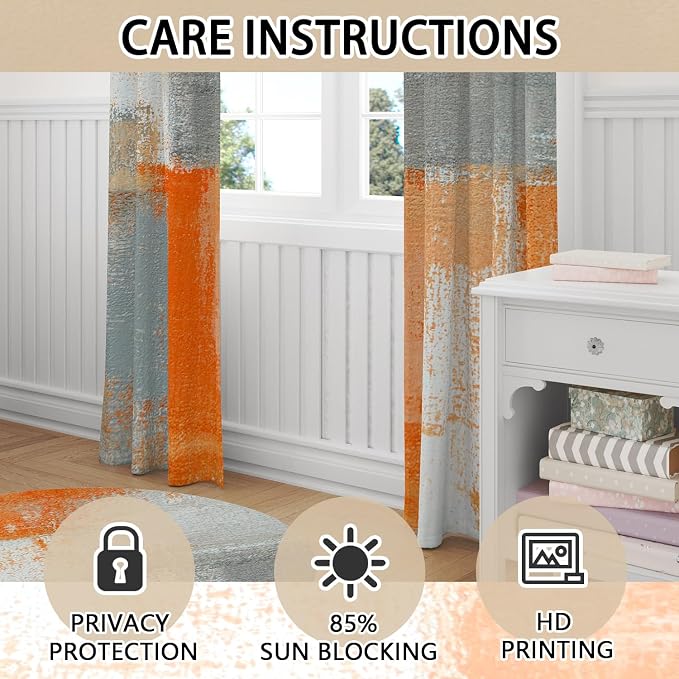 iTapnoom Abstract Orange Grey Blackout Curtains, Beige Aesthetic Art Painting Window Drapes Darkening Grommet Window Curtains for Living Room Bedroom Decor 2 Panels 52"x84" Inch