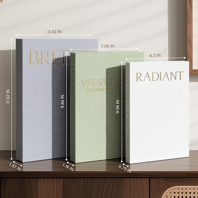 Decorative Books for Home Decor, Set of 3 Linen Faux Book Boxes with Hidden Storage for Coffee Table, Bookshelf, Mantel, Entryway Decor, Photo Storage and Keepsake Box