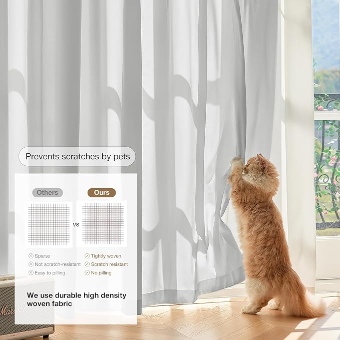 Anmao Non-See-Through Privacy Semi Sheer Curtains for Living Room 90 Inch Length 2 Panels Set, Light Filtering That Let Light in Rod Pocket Window Drapes for Bedroom, 52W x 90L, Light Grey