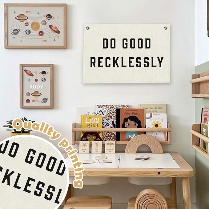 RTXLEZM Kids room Decor, Do Good Recklessly Motivational Banner | Classroom Inspirational Minimalist Modern Wall Hanging for Classroom Home Office Decor, 20x30 Inch