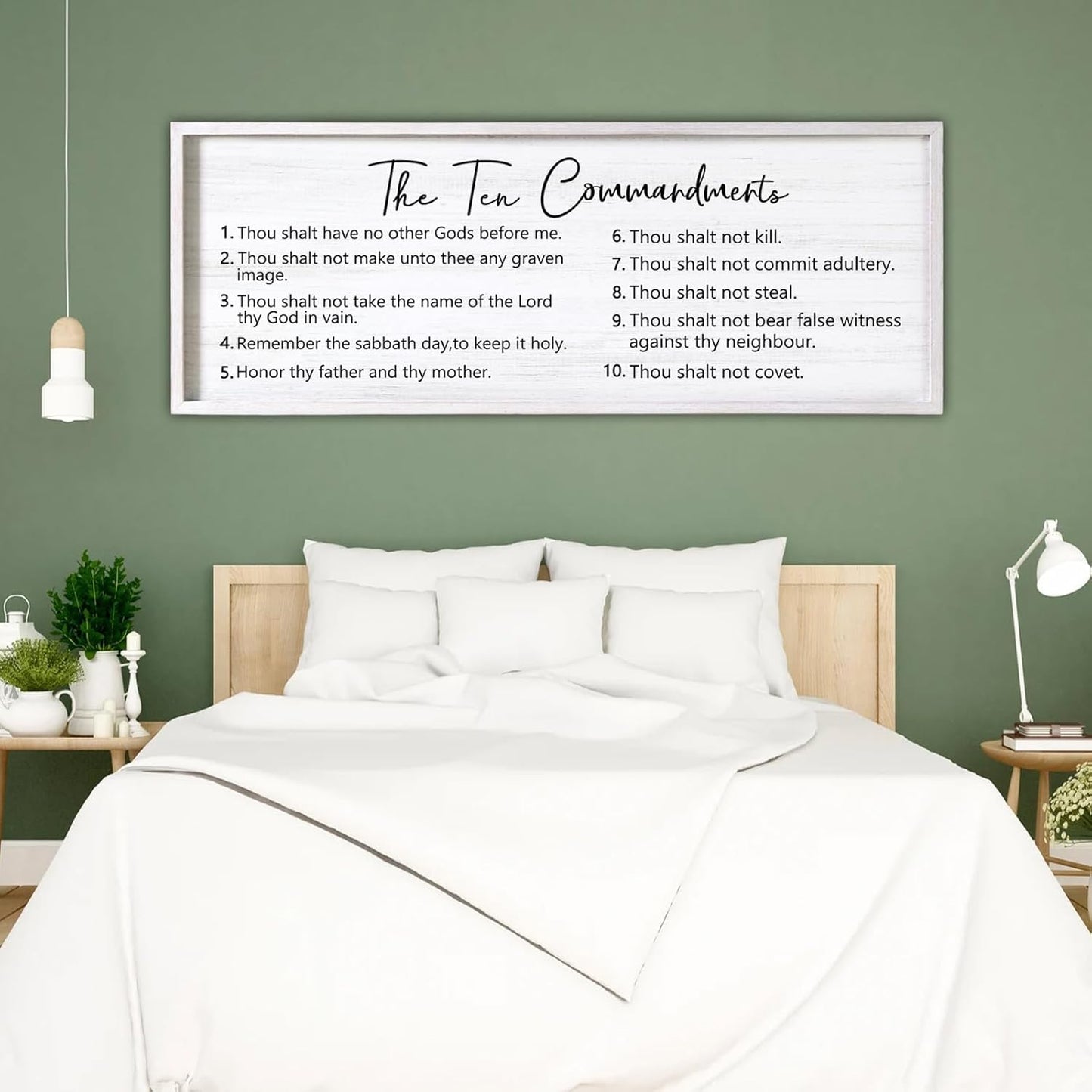 The Ten Commandments Rustic Bible Verse Framed Wall Art, 40''×15'' Positive Religious Christian Saying Sign for God Jesus Christ Prayer, Vintage Horizontal Holy Inspirational Catholic Scripture Decor