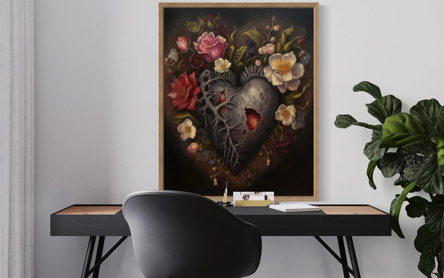 Gothic Heart Poster Art Print, Halloween Scary Vintage Wall Art Academia Spooky Painting Decoration for Horror Prints, Posters Bedroom Decor 89 (Gothic Heart, 16 x 20 inches, Wood Frame)