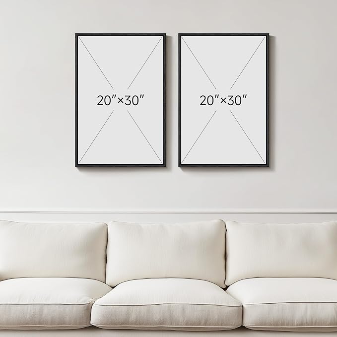 Framed Neutral Abstract Floral Wall Art, 2 Piece Black and Beige Minimalist Canvas Prints Paintings Artwork for Walls, Modern Elegant Pictures for Living Room Dining Room Bedroom Wall Decor 20x30 In