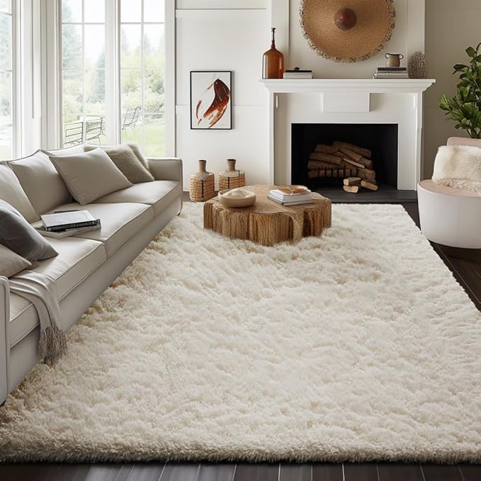 Ophanie 7x9 Area Rugs,Upgrade Non-Slip Fluffy Soft Rugs for Living Room,Large Shag Ivory Fuzzy Plush Rug,Shaggy Big Carpets for Bedroom,Kids Boys Girls Dorm Nursery Decor with Over 99 pcs Pile fibers